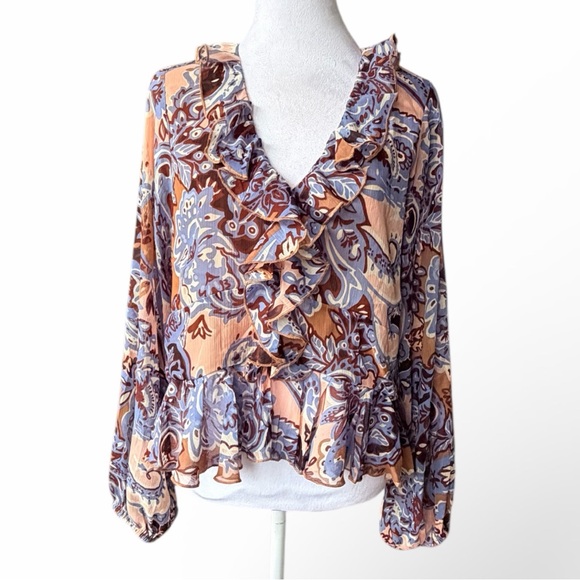 Rachel Zoe Tops - Rachel Zoe Multicolor Paisley Ruffle Blouse 70’s Size medium NWOT